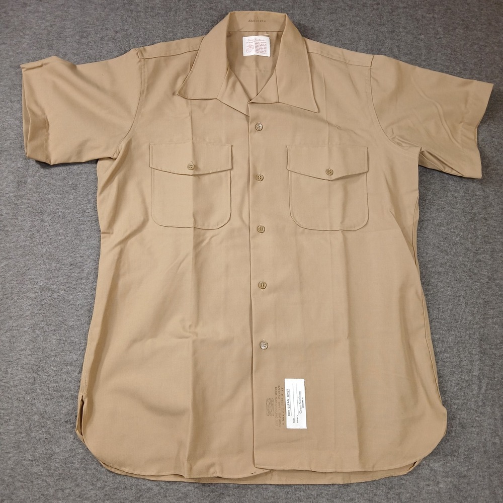Great Northern USMC Khaki Tan Short‎ Sleeve Uniform Shirt Wool Blend Mens Large